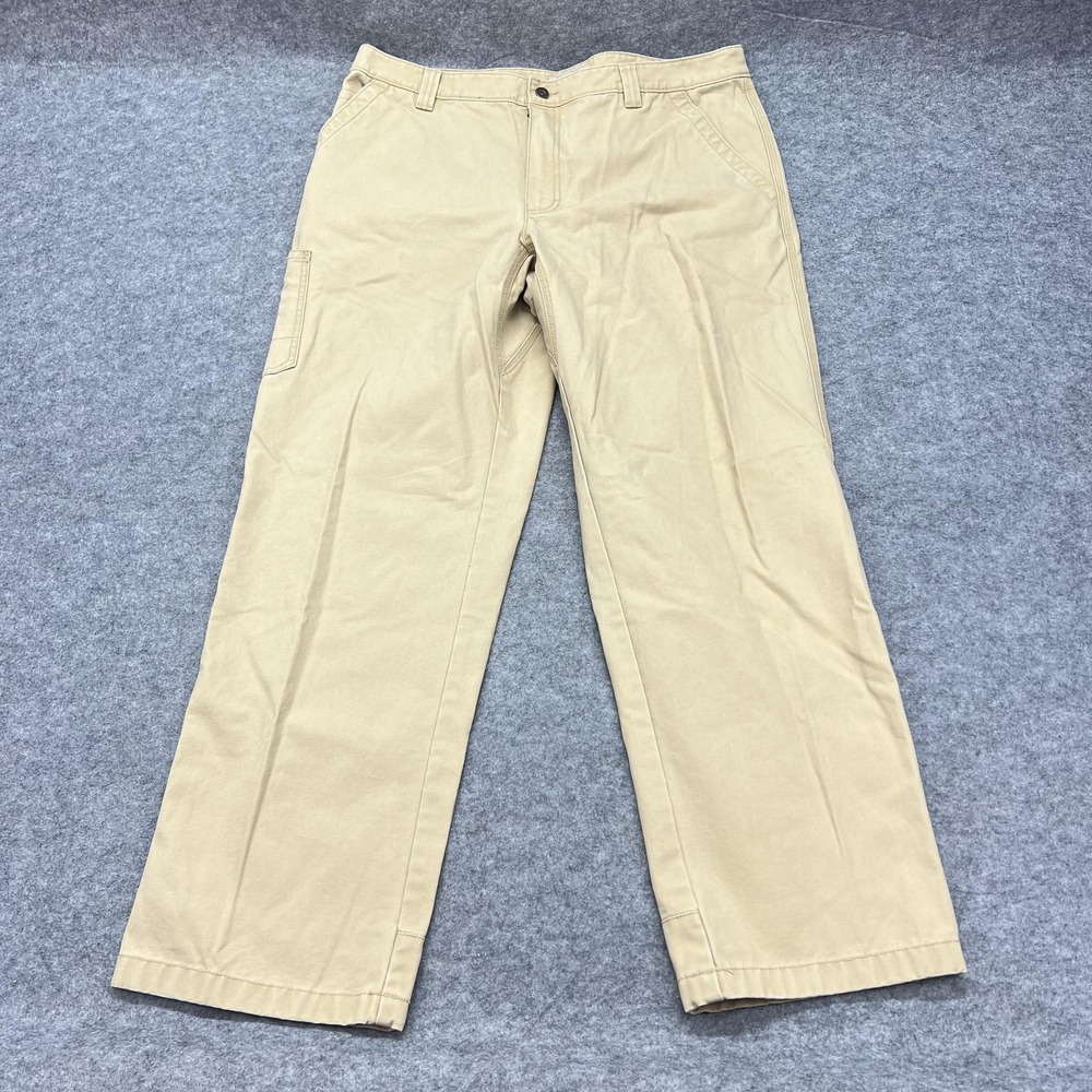 L.L.Bean Pants Mens 38x32 Beige Katahdin Iron Works Canvas Carpenter Workwear